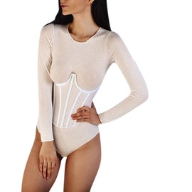 ANKOMINA Mesh See Through Bustier Lace Up Boned Corset Bodyshaper Crop Top Underbust Waist Cincher Wide Belt for Women