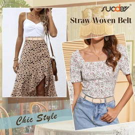 SUOSDEY Straw Woven Elastic Belt, Stretch Wide Waist Belts for Dresses Braided Boho Belt for Women with Buckle