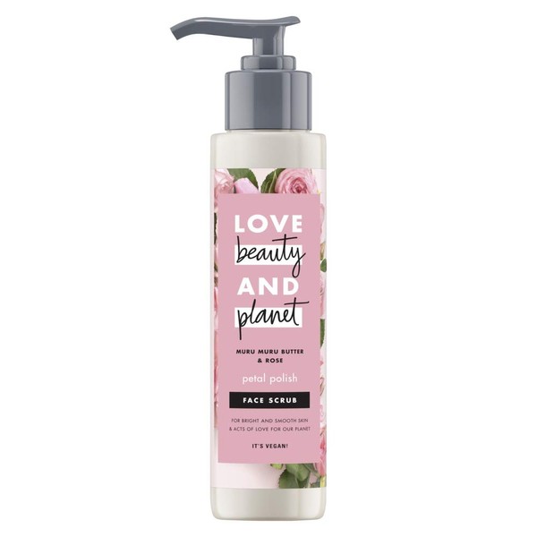 Love Beauty And Planet Muru Muru Butter & Rose Vegan Face Scrub, Protective and Moisturising, 125 ml