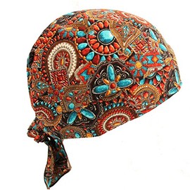 Hiphopville Coral Indian Jewel Inspired Skull Cap Hat Bandana Du Rag with Tie Black
