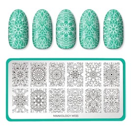 Maniology Mystic Woods Earthly Medallions/Nature's Kaleidescope Nail Stamping Plate, Symmetrical Floral Stamp Plates, Geometric Nature Manicure Designs, Flower DIY Patterns