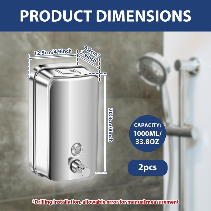 2 Pack Commercial Soap Dispenser Wall Mount, 1000ml/35 fl oz