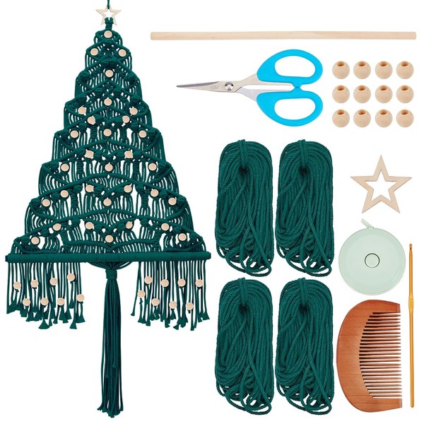 ACRNIGHEET Christmas Tree Macrame Kit, Blackish Green Macrame Xmas Tree