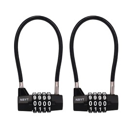 NBYT Steel Cable Rope 4-Digit Combination Padlock, Cabinet Door Handle, 3/16 inch Diameter, 7 inch Length, Suitable for Locking, File Storage, Wardrobes, Small Sheds, Pet Doors - Black