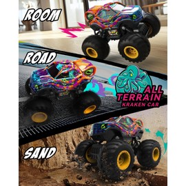 Opmind Kraken Monster Truck RC Car, Entry-Level Remote Control Car for Kids Aged 4-8, 1:16 Scale with LED Lights (Low-Speed Safety), 2.4GHz Truck Toys, Birthday Gift for 5 6 7 Year Old Boys