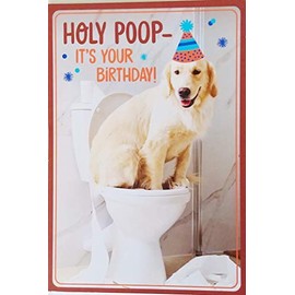 Holy Poop It's Your Birthday Funny Humor Cute Greeting Card with Golden Labrador Retriever - Bathroom Farting Humor