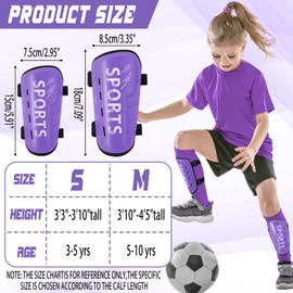 Syhood Sports Soccer Shin Guards for Toddler Kids Youth Football Shin Pads Protective Soccer Gear Lightweight Soccer Equipment for 3-5, 5-10 Years Old Children Teen Boys Girls Game(Purple,S)