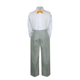 3PC Shirt Gray Pants Bow Tie Set Baby Toddler Kid Boy Party Formal Suit Sm-4T (Small (0-6 Months), Yellow)