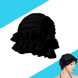 Women's Swimming Cap, Retro Swimming Cap, Elastic Turban Bathing Cap, Pleated Swimming Cap for Beach, Bathroom and Spa, Swimming Cap for Long Hair Women