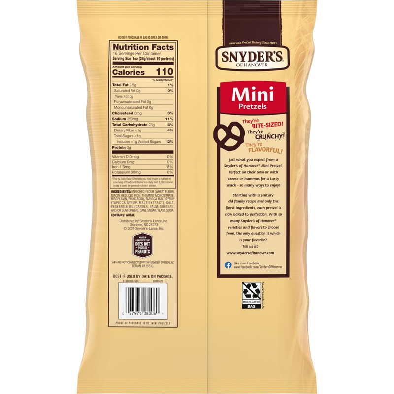 Snyder's of Hanover Mini Pretzels, 16 Oz Bag