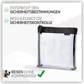 nex|trip Set of 2 Transparent Toiletry Bags for Liquids, Hand Luggage, Cosmetic Bag Transparent for Aeroplane, Travel Set, Cosmetic Bag, Black - Single Pocket