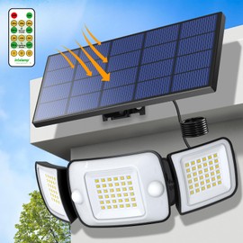intelamp Solar Flood Lights Outdoor Motion Sensor with Remote Control, 6000mAh 1200LM Solar Lights for Outside IP65 Waterproof, 270°Wide Angle Solar Outdoor Lights with 4 Modes with 9.8ft Cable
