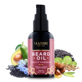 H HABIBI Amber & Sandalwood Beard Oil 2.0 Fl. Oz. - Naturally derived, Scented Beard Oil For Men, Beard Essentials For Men Made In USA