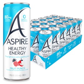 ASPIRE® Fruit Punch, Healthy Energy Drink 80mg Natural Caffeine, Zero Sugar No Carbs Keto Friendly, 24 Pack Green Tea Sugar Free Drink Low Caffeine Zero Calorie