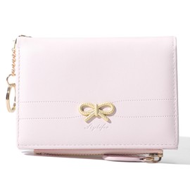 Fashion Wallets Girls Cute Small Bow Wallet Aesthetic Card Holder Bifold Wallet Coin Purse Cash Pocket with Zipper for Women (Simple Bow, Pink)