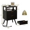 JOONEE Black Nightstand with Charging Station and LED Lights,Modern Bedside