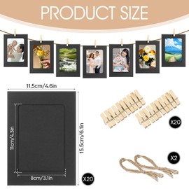 20 Pcs Paper Frames Photo Banner, 4x6 Inch Black Paper Picture Frames with Clips, DIY Hanging Photo Display for Party, Home, Office, Wedding, Wall Decor