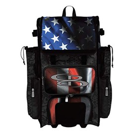 Boombah Rolling Superpack 2.0 Baseball/Softball Gear Bag - 23-1/2" x 13-1/2" x 9-1/2" - Black Ops Black/Royal Blue/Red - Telescopic Handle - Holds 4 Bats - Wheeled Version