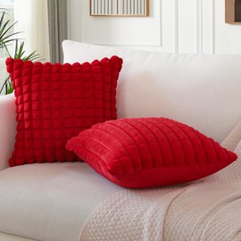 Soleebee Set of 2 Plush Velvet Cushion Covers, Soft Artificial Fur Plaid Texture Cushion Cover, Sofa Decorative Cushion Covers, Decorative Cushion Cover Set for Couch, Bedroom, Home Decor (60 x 60 cm,