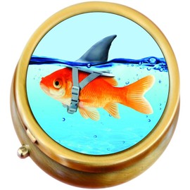 Fish with Shark Fin Brass Round Pill Box
