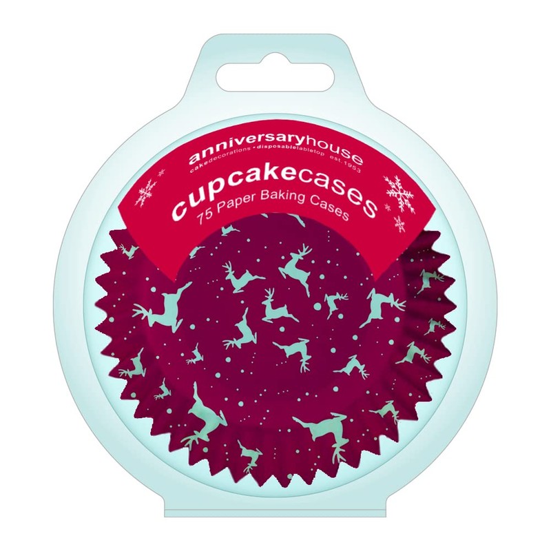 Anniversary House 75 Reindeer Cupcake Cases for Baking, Baking Cups