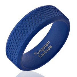100S JEWELRY Knurl Tungsten Rings with Knurling Diamond Pattern Men Wedding Band 8mm wide Hypoallergenic Size 6-16 (Navy Blue, 7.5)