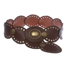 3 1/4" Wide Boho Oval Disc Concho Leather Disk Link Fashion Belt, Brown | s