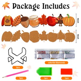 8 PCS Fall Diamond Art Coasters Thanksgiving Diamond Art Coasters Kits with Holder Pumpkin Maple Leaf DIY Coasters Rustic Coasters for Beginners, Adults, Kids, Diamond Art Crafts Supplies