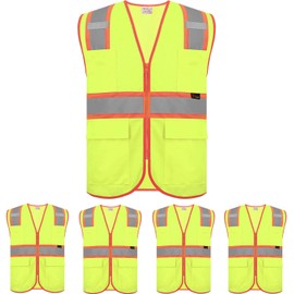 zojo High Visibility Safety Vests With Pockets, 5Packs,Wholesale Reflective Vest for Outdoor Works, Cycling, Jogging, Walking,Sports (Yellow-XL)