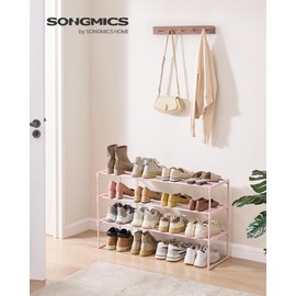 SONGMICS Shoe Rack, 3-Tier Shoe Organizer, Metal Storage Shelf, Upright or Upside Down, for 16-20 Pairs, Stackable, for Entryway, 11.8 x 36.2 x 21.7 Inches, Jelly Pink ULSA303S01