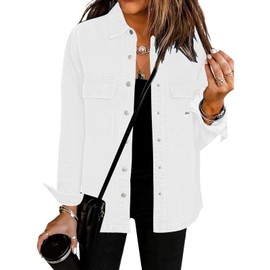 luvamia Womens Jean Jackets Trendy Womens Shacket Jacket White Denim Jacket Denim Button Down Shirt Women Womens Fall Jackets Women Tops Casual Denim Outfit For Women Size Large Size 12 14