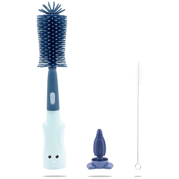 Bottle Brush, Baby Bottle Cleaning Brush, 3 in 1 Bottle and Teat Cleaning Brush Kit, for Cleaning Baby Bottle Nipple Straw Glass Cup Thermoses (Blue)