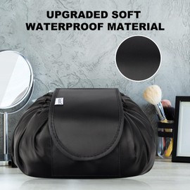 Vavabox Lazy Drawstring Makeup Bags, Large Capacity Waterproof Travel Portable Cosmetic Bag Pouch Makeup Pouch Storage Organiser for Women Girl (Black)