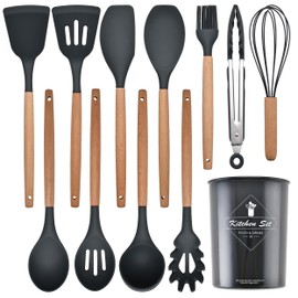 Keidason Kitchen Cooking Utensils Set, 12-piece Silicone Kitchen Utensils Set Non-stick Cookware set Is Heat-resistant, BPA-Free, Kitchen Tools set, spoon,spatula(Grey)