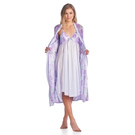 Casual Nights Women's Satin 2 Piece Robe and Nightgown Set - Purple - Large