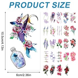 24pcs Flower Temporary Tattoos, Premium Waterproof Temporary Flower Tattoo 3D Flowers Temporary Stickers Tattoo for Arm Foot Back Body Women Girls Decoration Supplies(Colorful)