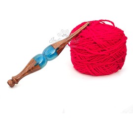 Handcrafted (Blue) Resin epoxy & Wood Mix Crochet Hooks Ergonomic Soft Handle Needles Knit Weave Craft Yarn Different Size, Crochet Hooks, (3.5mm)