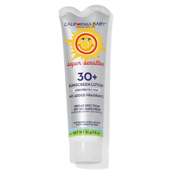 California Baby Super Sensitive SPF 30+ Sunscreen Lotion | Broad Spectrum | Unscented Mineral Sunscreen Face & Body | Allergy-Friendly | Coral Reef Safe | Benzene-Free | Baby, Kids, Adults Physical Sunscreen For Sensitive Skin or Eczema | 51 g / 1.8 oz.