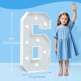 HITINO 3FT Marquee Numbers, Cool White Light Up Numbers 6, Large Number Sign for 6th 16th 60th Birthday Party Decorations Anniversary Decor