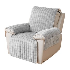 W WWEENUO Quilted Recliner Chair Covers, Plush Non Slip Chair Slipcover Soft Washable Couch Cover Furniture Protector with Elastic Straps and Pocket for Kids, Dogs, Pets (Grey, 1 Seater)
