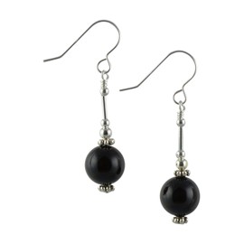 Large Black Onyx Gemstone & Sterling Silver Hook Drop Earrings with Gift Box