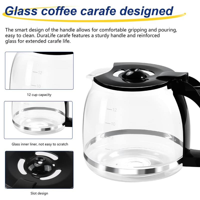 12-Cup Glass Coffee Carafe Replacement Pot Compatible with Mr Coffee,