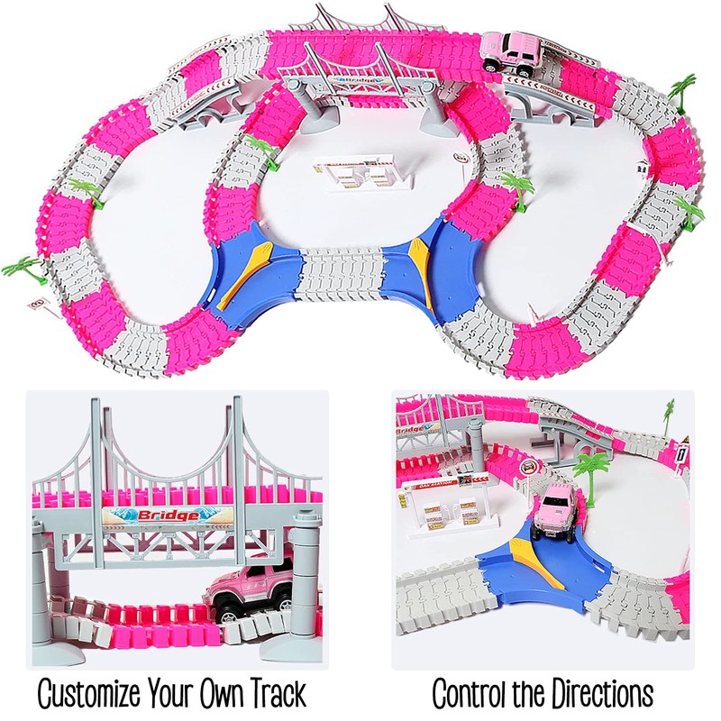 168 PCS Pink Magic Bendable Race Track Toy, Snap Together