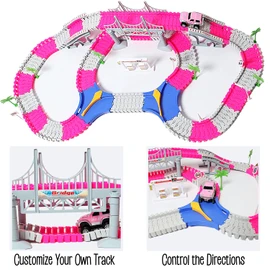 168 PCS Pink Magic Bendable Race Track Toy, Snap Together Create a Road Flexible Track Car Set for Toddlers, Kids, Boys, and Girls