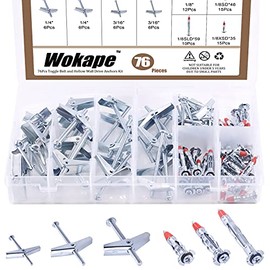 Wokape 76Pcs Toggle Bolt and Wing Nut Kit 1/8" 3/16" 1/4", 1/8 in Molly Bolt Drive Hollow Zinc Plated Steel Drive Wall Anchor Kit for Hanging Heavy Items on Drywall
