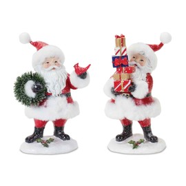 Melrose Set of 2 Fluffy Santa Christmas Tabletop Figurines 8.5"