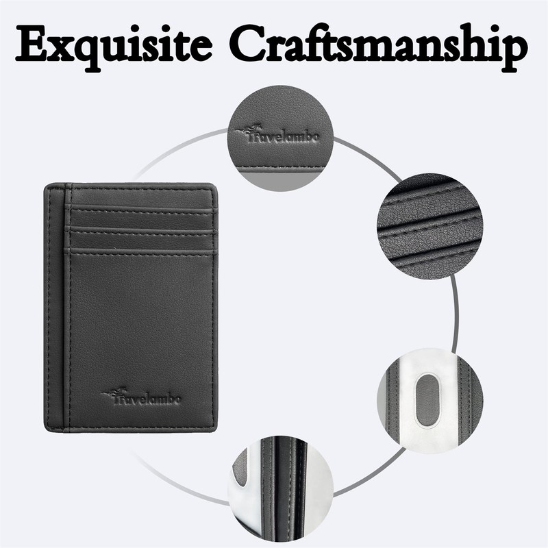Travelambo Front Pocket Minimalist Leather Slim Wallet RFID Blocking Medium