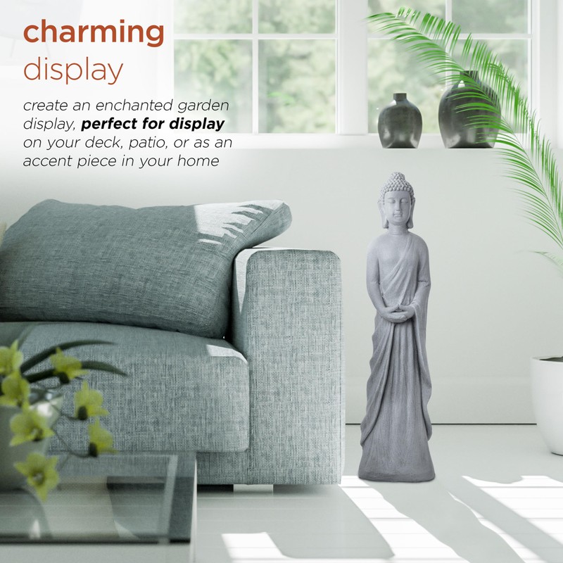 Alpine Corporation 32" Tall Cement Standing Buddha Outdoor Garden Statue,