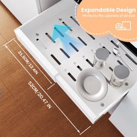 FILTA 4Pack Expandable Pull-Out Cabinet Organizer 21" Deep Slide Out Drawers, Upgrade 3 Slide Rails, Adjustable Width 12.4”-20.4”, With Screws and Nano Film Adhesive， White