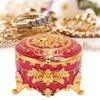 Vintage Metal Jewelry Box Round Exquisite Hand Carved Gold Flower